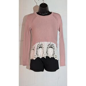 American Eagle Outfitters Pink Sweater with Lace Hem